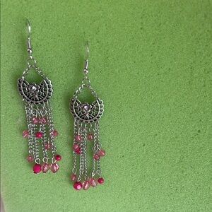 Elegant Silver and Pink Dangle Earrings